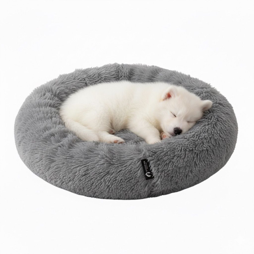Stuffiva Oval Shaped Faux Fur PET Bed for Dogs, Kittens,Rabbits S Pet Bed(GREY)