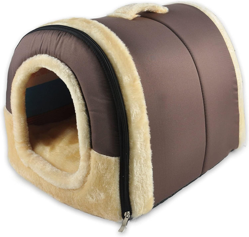Fluffy Igloo Dog House Portable Cat Igloo Bed with Removable Cushion, 2 in 1 L Pet Bed(Fluffys Washable Cozy Dog Igloo Bed Cat Cave, Foldable Non-Slip Warm for Pets)