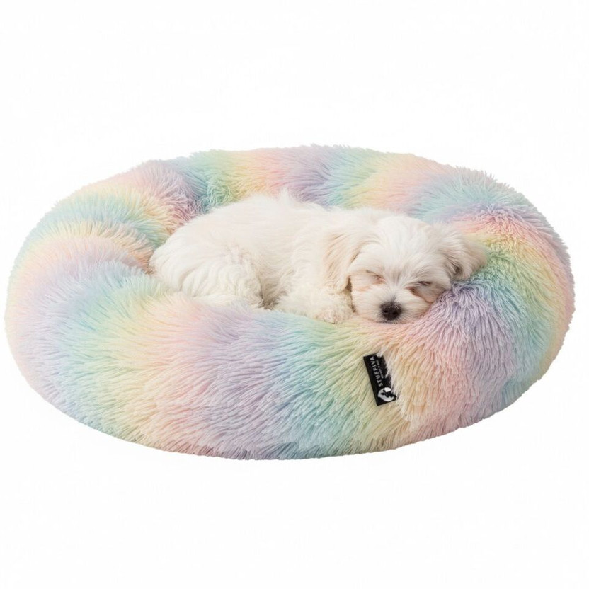 Stuffiva Oval Shaped Faux Fur PET Bed for Dogs, Kittens,Rabbits S Pet Bed(RAINBOW)
