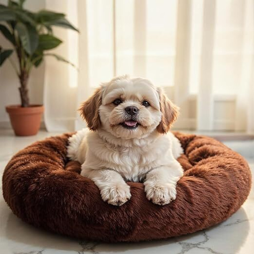 Zexsazone The round donut pet bed is perfect for indoor cats and puppies winter, Summer M Pet Bed(Brown)