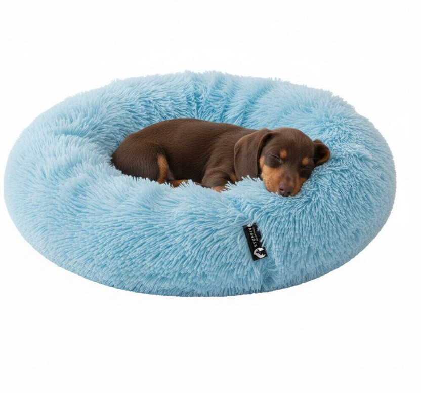 Stuffiva Oval Shaped Faux Fur PET Bed for Dogs, Kittens and Cats S Pet Bed(BLUE)