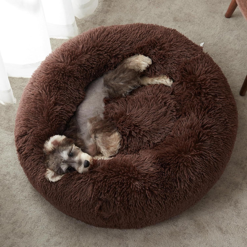 Zexsazone The round donut pet bed is perfect for indoor cats and puppies winter, Summer M Pet Bed(Coffee)