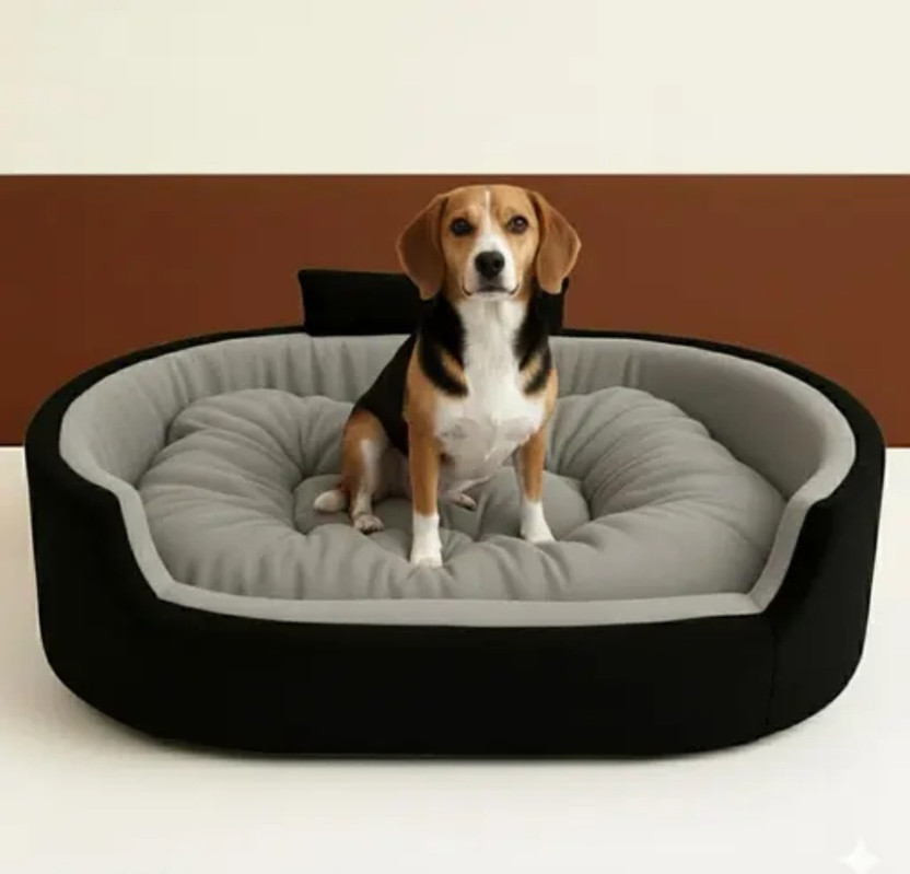 TRANDY STYLISH Luxury Soft Latest Dog Beds , Sofas & Chair With Collar For Dog And Cat S Pet Bed(Black & Grey)