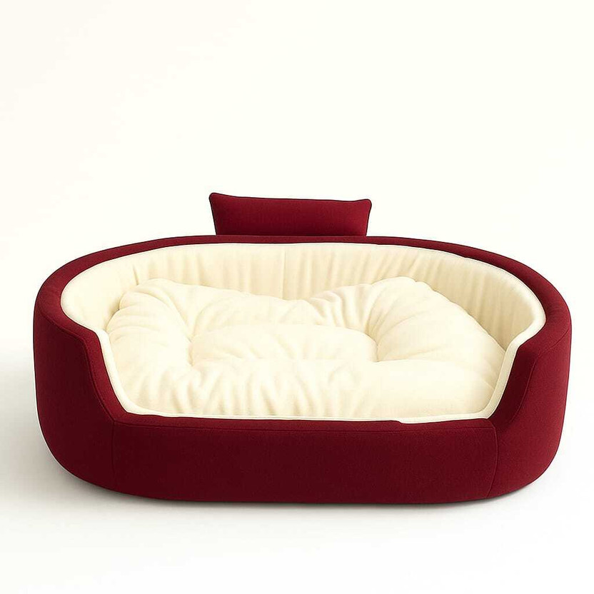 HAVEN STYLISH Luxury Coller Sofas , Beds For Dog And Cat S Pet Bed(Maroon, White)