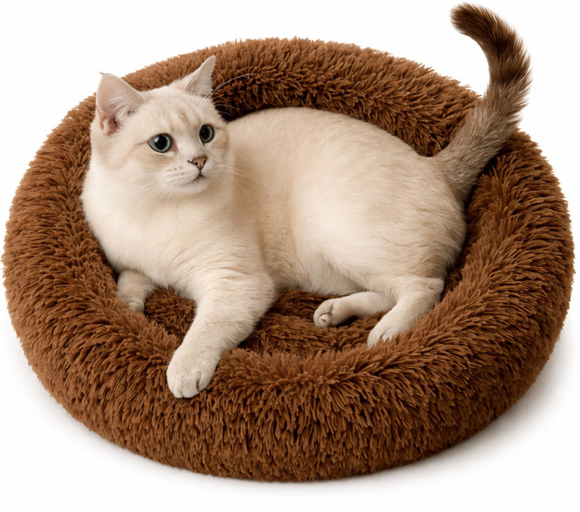 Zexsazone The round donut is perfect for indoor cats and puppies winter, Summer XXXL Pet Bed(Brown)