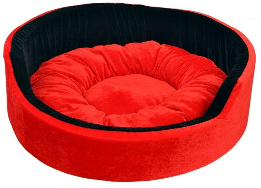 Furry Smile Simple Letest Rounded Bed for Dogs and cat L Pet Bed(Red & Black)