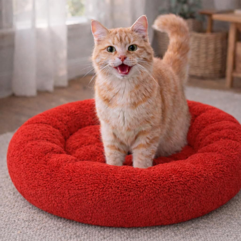 Dreamland Doggyss Oval Shaped Faux Fur PET Bed for Dogs, Kittens,Rabbits S Pet Bed (RED) S Pet Bed(Red)