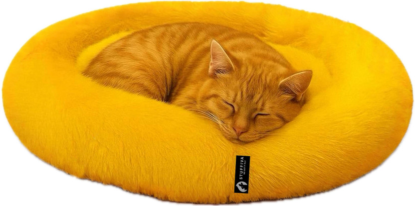 Stuffiva PBMUSTARDOVS S Pet Bed(Oval Shaped Faux Fur PET Bed for Dogs, Kittens and Cats | Washable ,Comfortable)