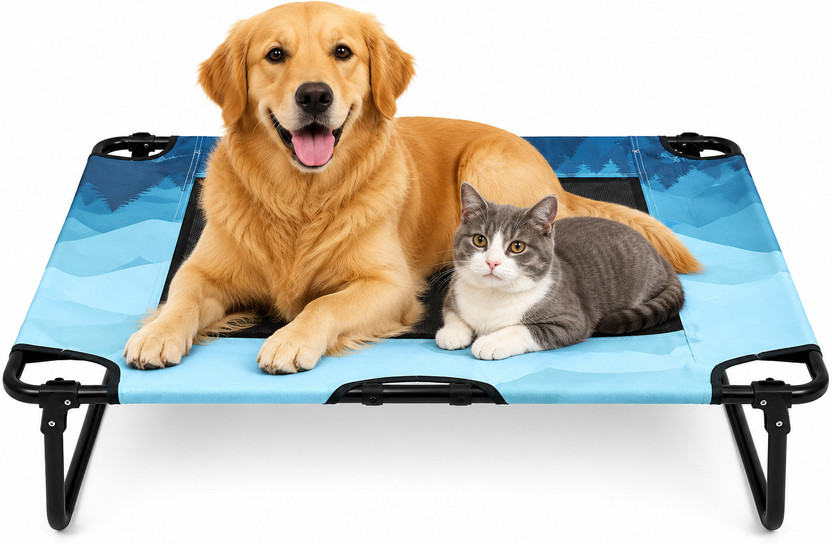 Pupmeo Travel-Friendly Foldable Pet Cot – Elevated Dog & Cat Bed M Pet Bed(Multicolor)