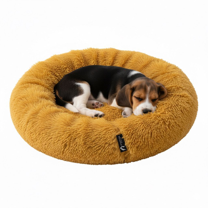 Stuffiva Oval Shaped Faux Fur PET Bed for Dogs, Kittens and Cats S Pet Bed(MUSTARD)