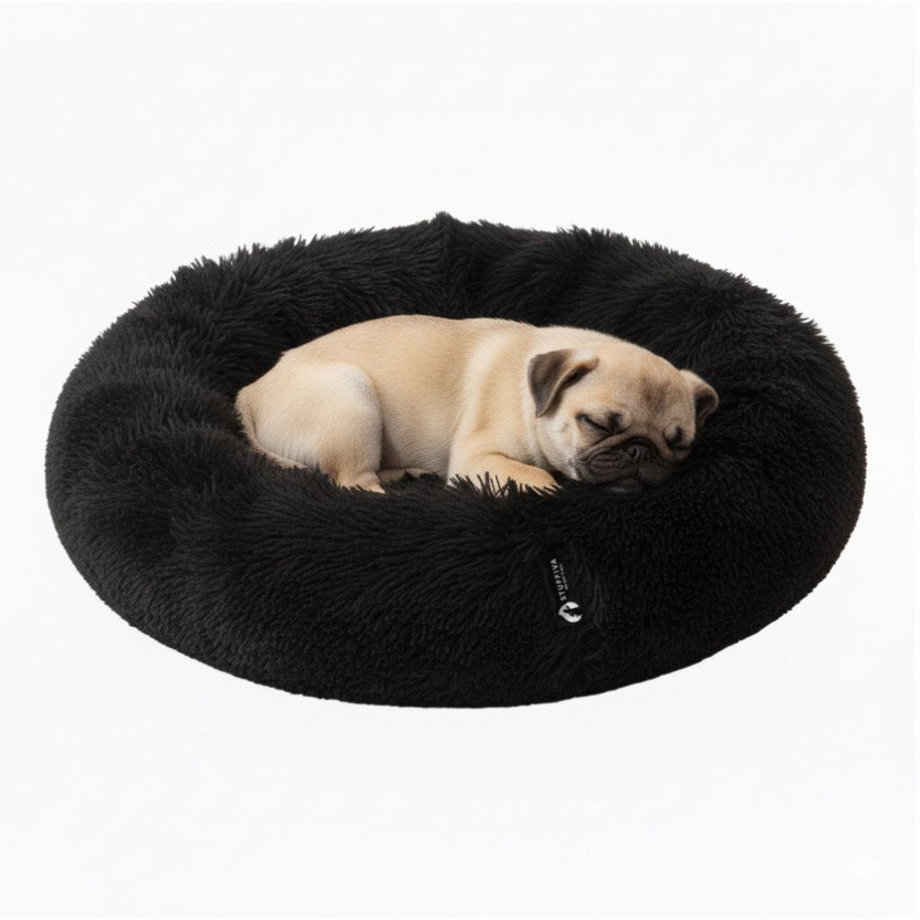 Stuffiva Oval Shaped Faux Fur PET Bed for Dogs, Kittens,Rabbits S Pet Bed(BLACK)