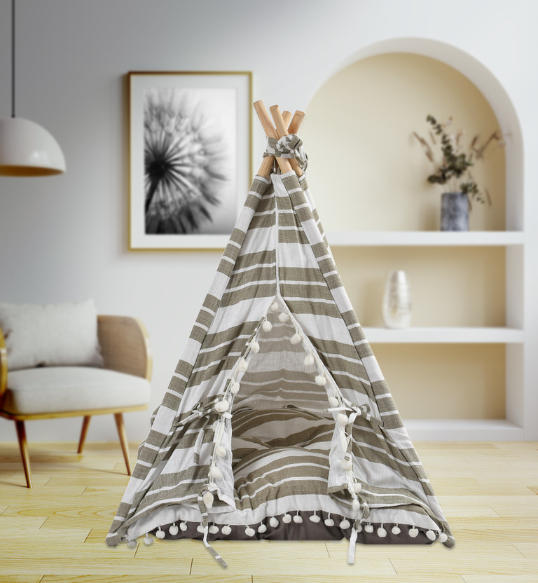 AAURAS Tepee Blue & Natural Pet Bed, Dog Bed, Cat Bed, Mini Pet House L Pet Bed(Multicolor)