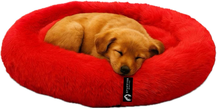 Stuffiva PBREDOVS S Pet Bed(Oval Shaped Faux Fur PET Bed for Dogs, Kittens and Cats | Washable ,Comfortable)