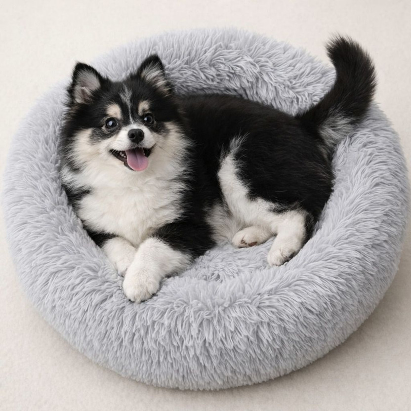 Zexsazone The round donut pet bed is perfect for indoor Dog's, puppies Cats S Pet Bed(Grey)
