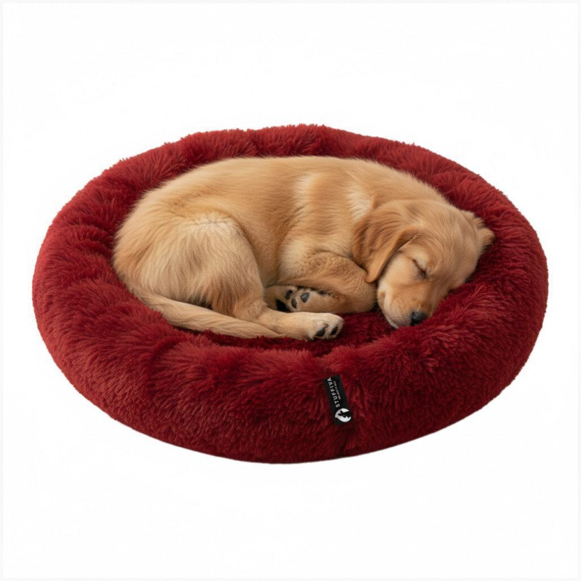Stuffiva Oval Shaped Faux Fur PET Bed for Dogs, Kittens,Rabbits S Pet Bed(RED)