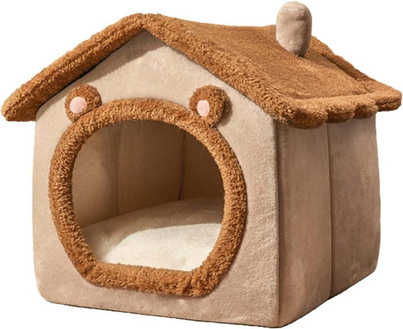 mewkat SQ+CAT HOUSE +GLD+BR+S L Pet Bed(Peach Mustard)