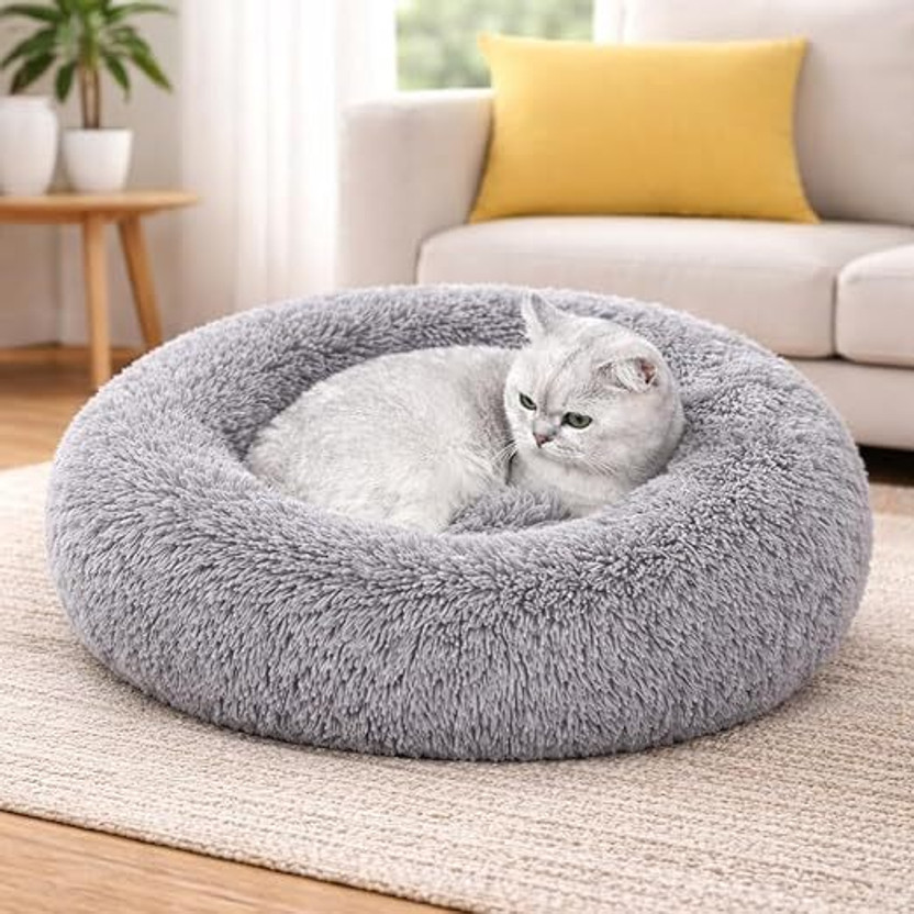 Zexsazone The round donut pet bed is perfect for indoor Dog puppies Cats S Pet Bed(Grey)