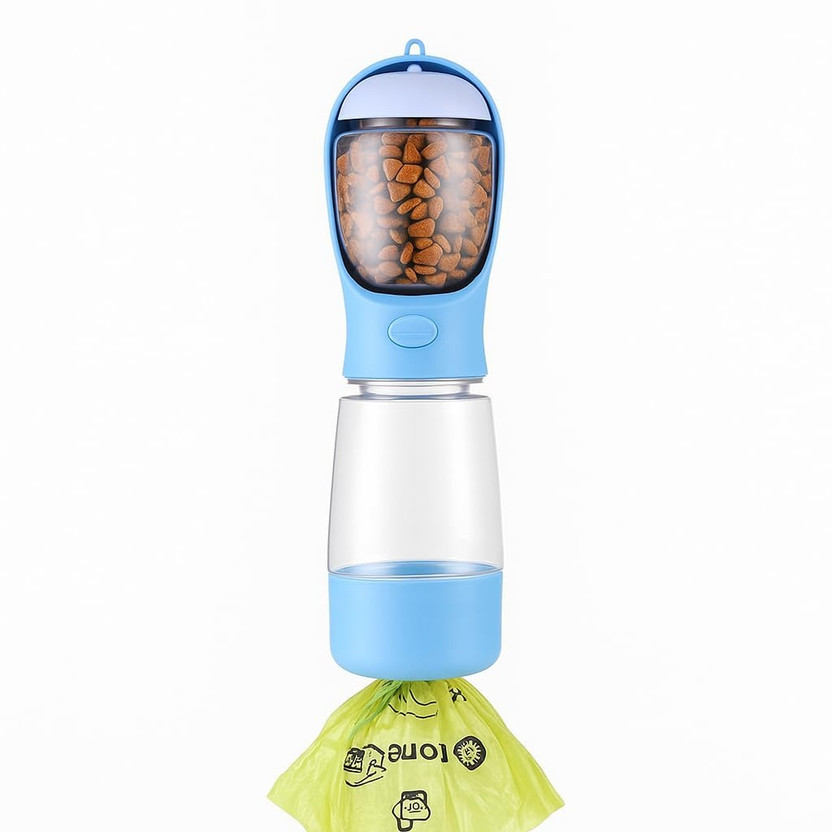 Naman Enterprises Pet Bowl Cap Water Bottle 3in1| Leak Proof | Lightweight | Water Dispenser Plastic Pet Bowl & Bottle(420 ml Blue)