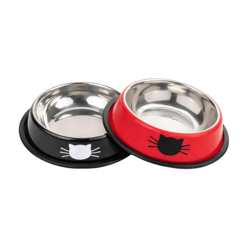 PAWPOURRI PAWPOURRI Anti Skid ,Non-Slip Cat Feeding Bowl for Kitten and pets Stainless Steel Pet Bowl & Bottle(240+240 ml Black, Red) - Flipkart Deal