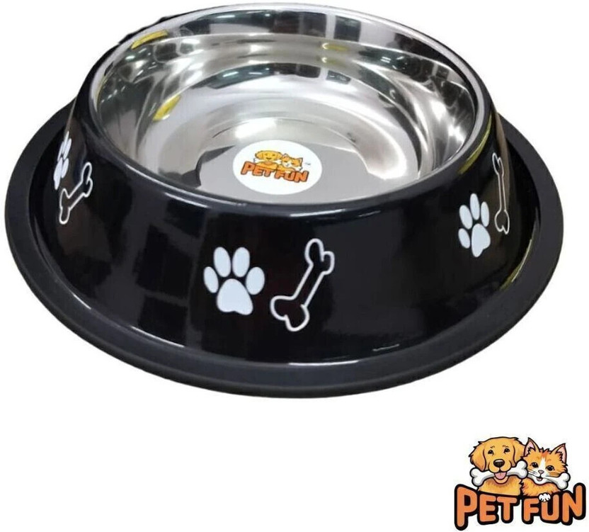 Petfun Stainless Steel Bone Printed Food Water Feeding Bowl for Dogs & Cat-700ML, Stainless Steel Pet Bowl(700 ml Black)