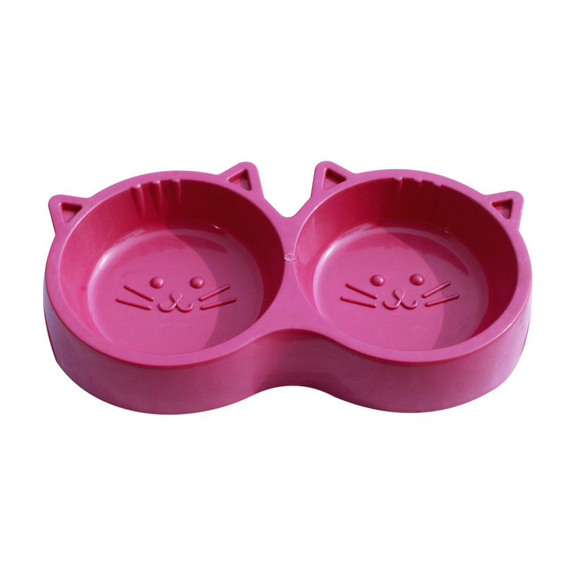 S.Blaze Plastic Cat Face Shaped Double Bowl Food & Water Feeder 2-in-1 Bowl Plastic Pet Bowl & Bottle(400 ml Pink)