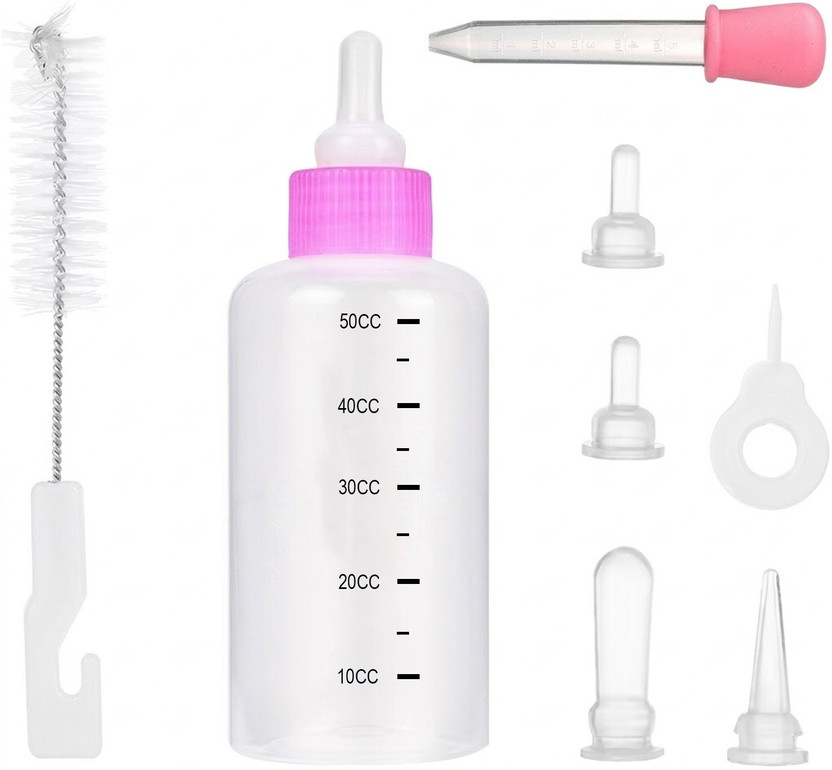 Emily Emily Pets Pet Feeding Bottle Kit for Puppy Kitten 50ML with 5 Nipples Set Plastic Pet Bottle(50 ml Multicolor) - Flipkart Deal