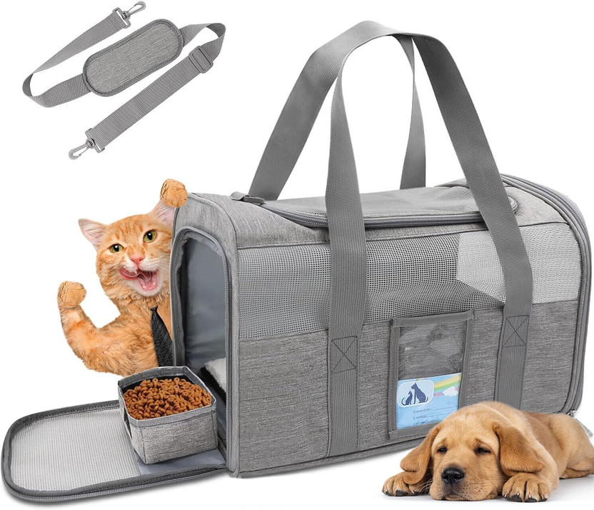 PetVogue Cat Dog Carriers for Small Dogs Medium Cats Pet up to 8 kgs, Soft travel Bag Grey Basket Pet Carrier(Suitable For Cat)