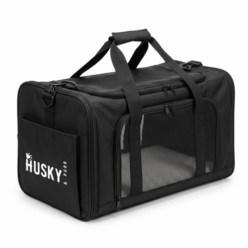 Husky Husky & Purr Airline Approved Pet Carrier Bag | Cat Carrier Pet Bag for Travel (Up to 8kgs) Black Airline Pet Carrier(Suitable For Cat, Dog) - Flipkart Deal