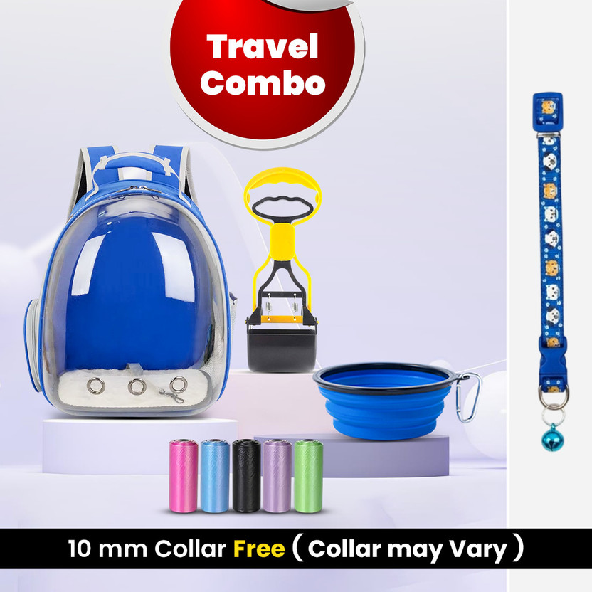 Petfun Travel Combo for Pets Pack Of 5 + Free 10mm Collar (Collar May Vary) Multicolor Backpack Pet Carrier(Suitable For Dog, Cat)
