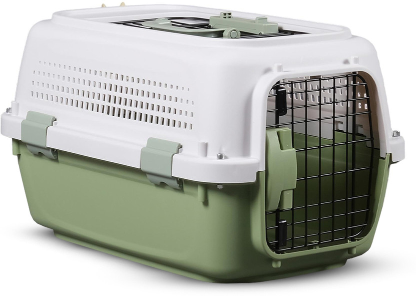 Plushmate Heavy Duty Plastic Handle Portable Pet Travel Carrier Cage with Top & Front Door White, Green Basket Pet Carrier(Suitable For Cat, Rabbit, Dog)