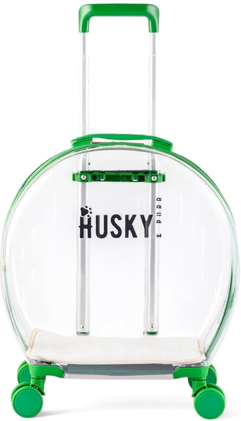 Husky & Purr PopGo Pet Trolley Bag | Cat Transparent Carrier with Wheels | Pet Carrier Bag Green Airline Pet Carrier(Suitable For Cat, Dog, Rabbit)