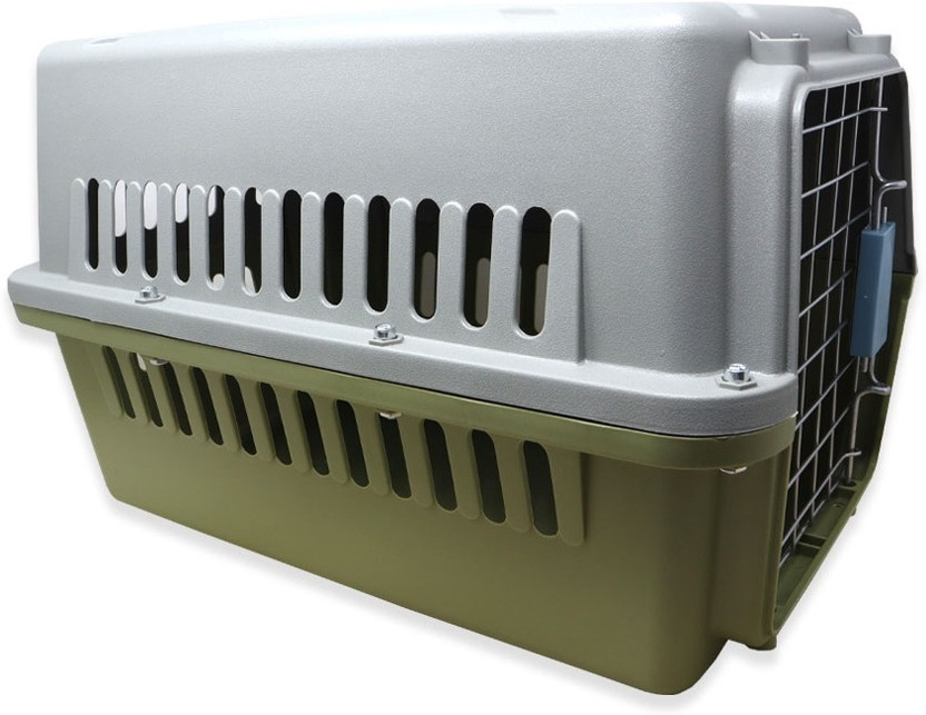 Plushmate Heavy Duty Plastic Handle Portable Pet Travel Carrier Cage & Kennel House Grey, Green Basket Pet Carrier(Suitable For Cat, Rabbit, Dog)