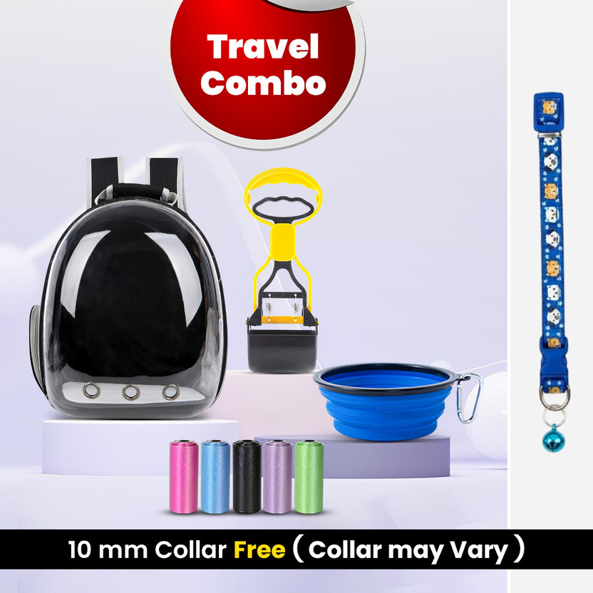 Petfun Pet Travel Combo Kit of 5 Products + Free 10mm Collar (Collar May Vary) Multicolor Backpack Pet Carrier(Suitable For Dog, Cat)