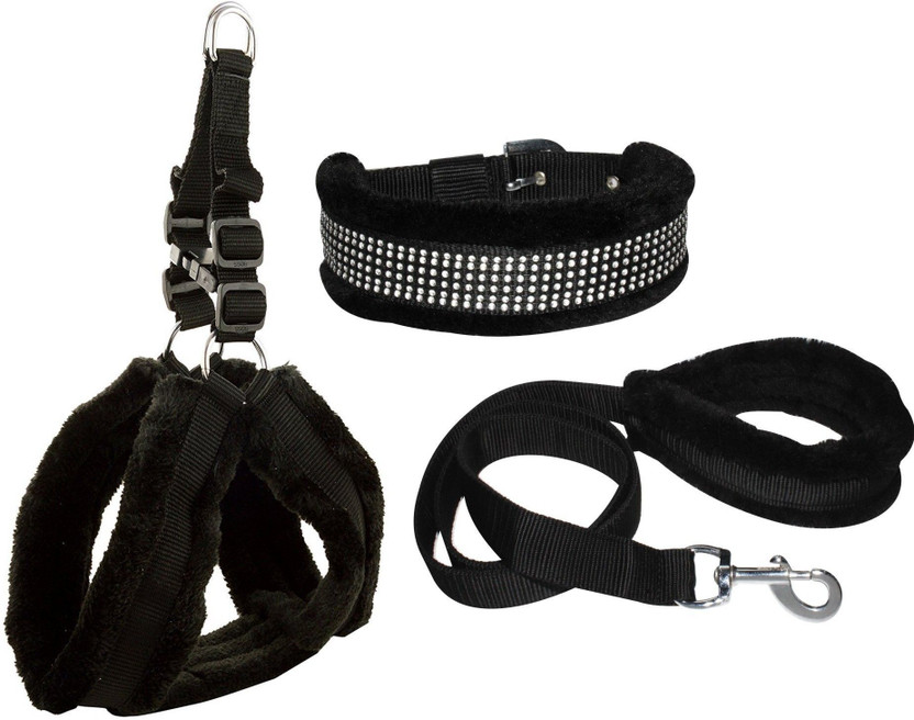 BODY BUILDING Feather Padded Dog Body Harness for Medium Breed (8 to 15 Kg Dog) Dog Harness & Leash(Medium, Black Feather Harness Collar Leash)