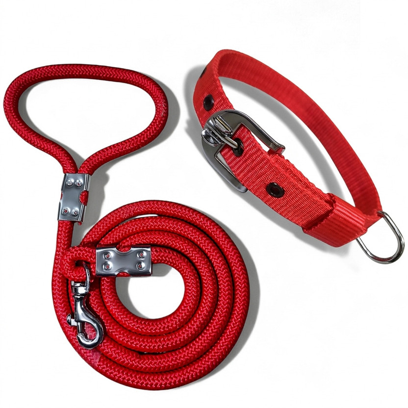 PETHUB MART Dog Belts Set – Heavy Quality 12mm Dog Leash with 1 Inch Adjustable Dog Collar Dog & Cat Collar & Leash(Large, RED)