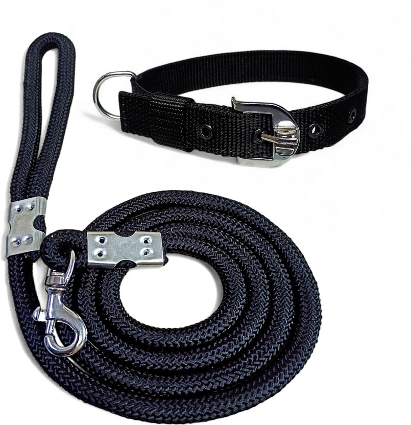 pethubmart Dog Belts Set – Heavy Quality 12mm Dog Leash with 1 Inch Adjustable Dog Collar Dog & Cat Collar & Leash(Medium, Black)