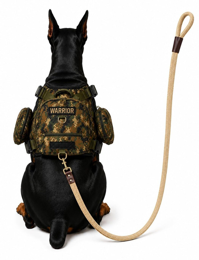 Tobby&yuki Camouflage Tactical Dog Harness with Storage Compartments Dog Harness & Leash(Medium, Multicolor)
