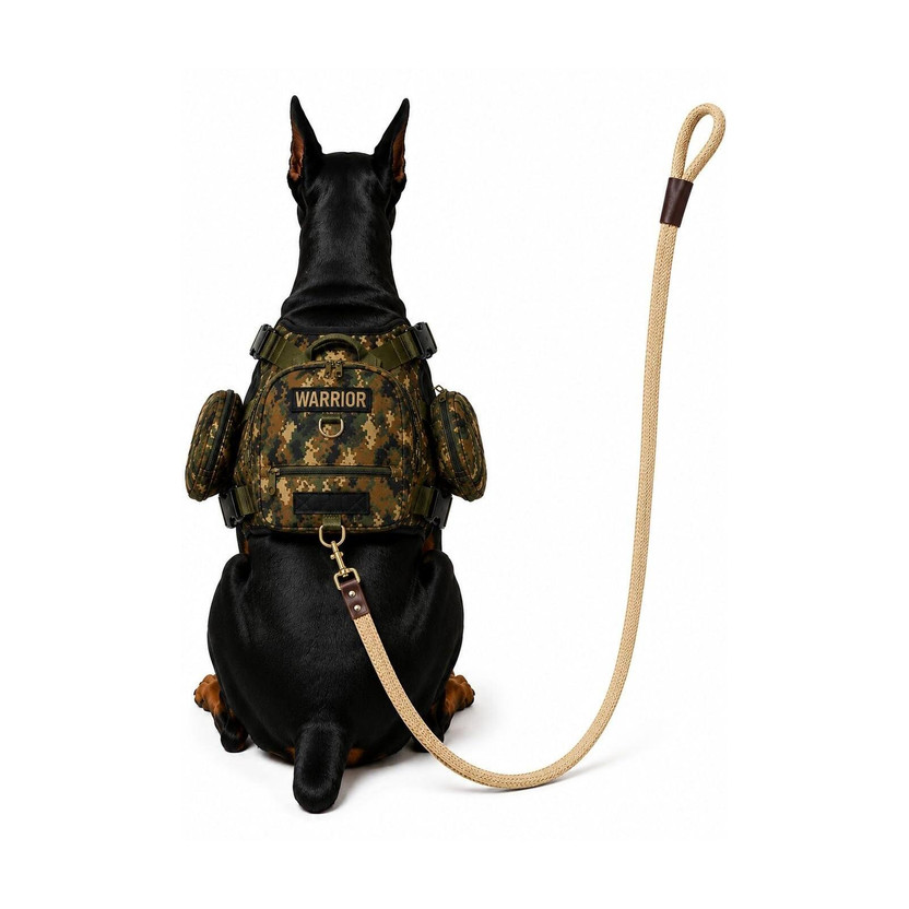 Tobby&yuki Camouflage Tactical Dog Harness with Storage Compartments Dog Harness & Leash(Medium, Multicolor)