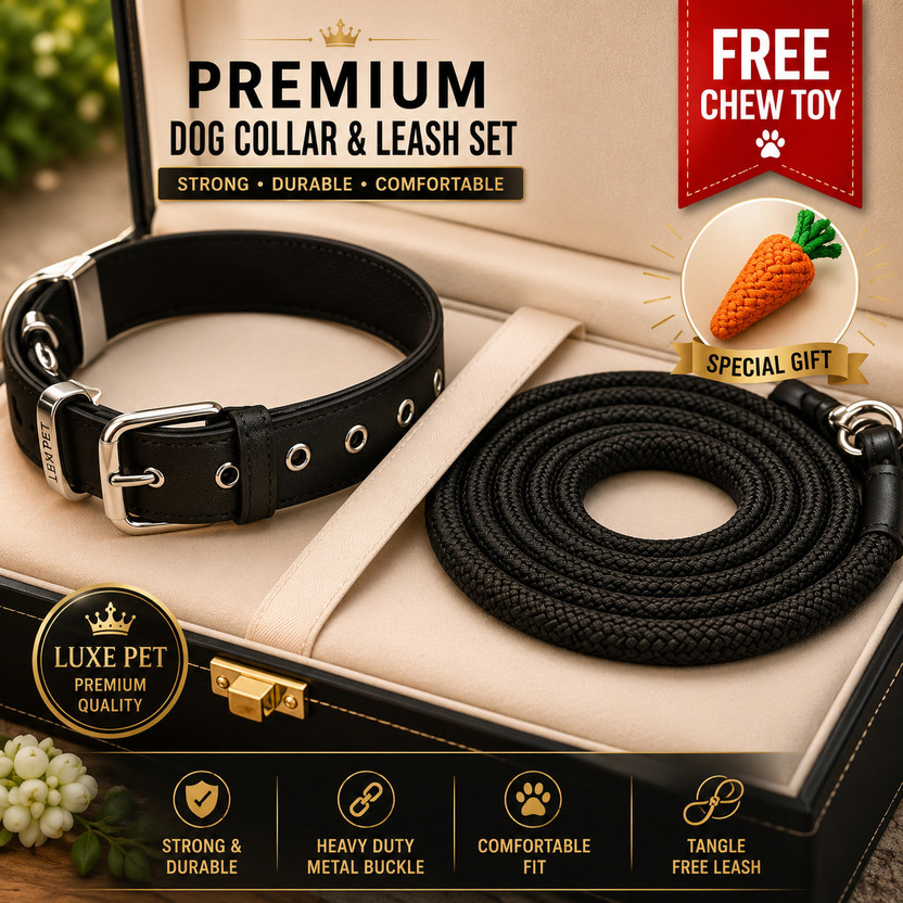 mypet Dog & Cat Collar & Leash(Medium, BLACK)