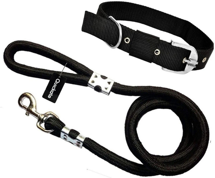 HOUSE OF COMMON Dog Belt and Dog Collar with Black Leash Lengthy Dog Collar & Leash(Medium, Black)