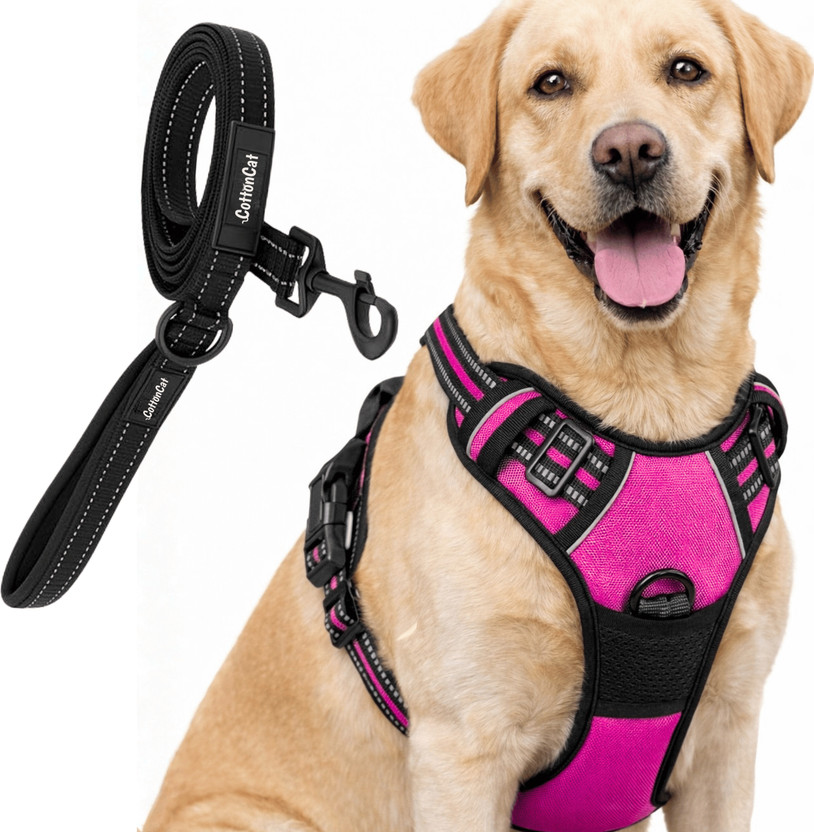 CottonCat Dog Harness With Leash Reflective, No Pull No Choke Adjustable Soft Vest Harness Dog Harness & Leash(Extra Large, Pink)