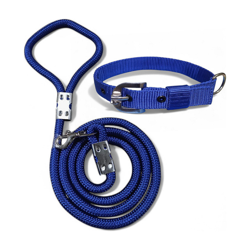 PETHUB MART Dog Belts Set – Heavy Quality 12mm Dog Leash with 1 Inch Adjustable Dog Collar Dog & Cat Collar & Leash(Large, Blue)