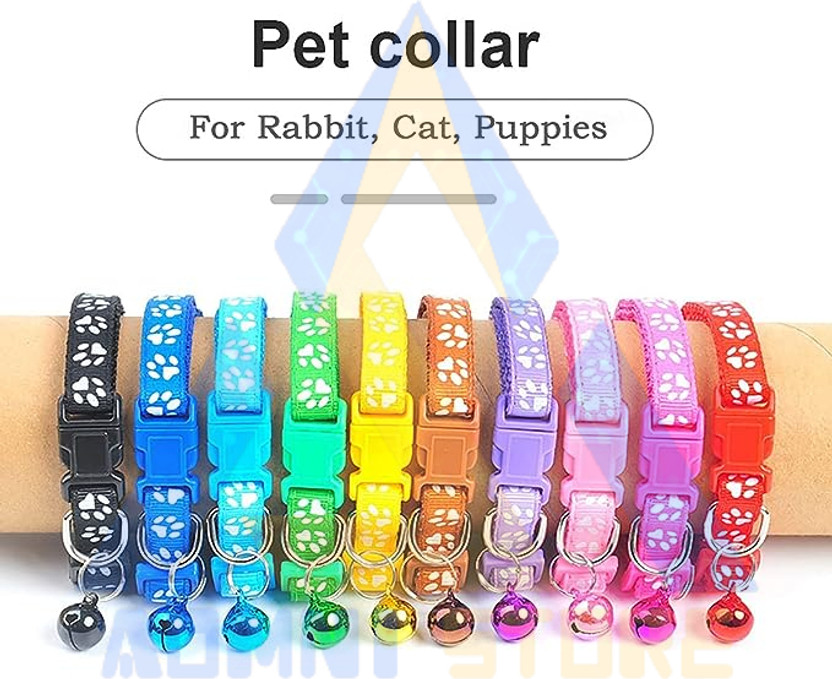 AomniStore Set of 4pcs Breakaway Puppy Belt Adjustable Cat Collar with Bell Safety Buckle Dog & Cat Everyday Collar(Small, Multicolour)