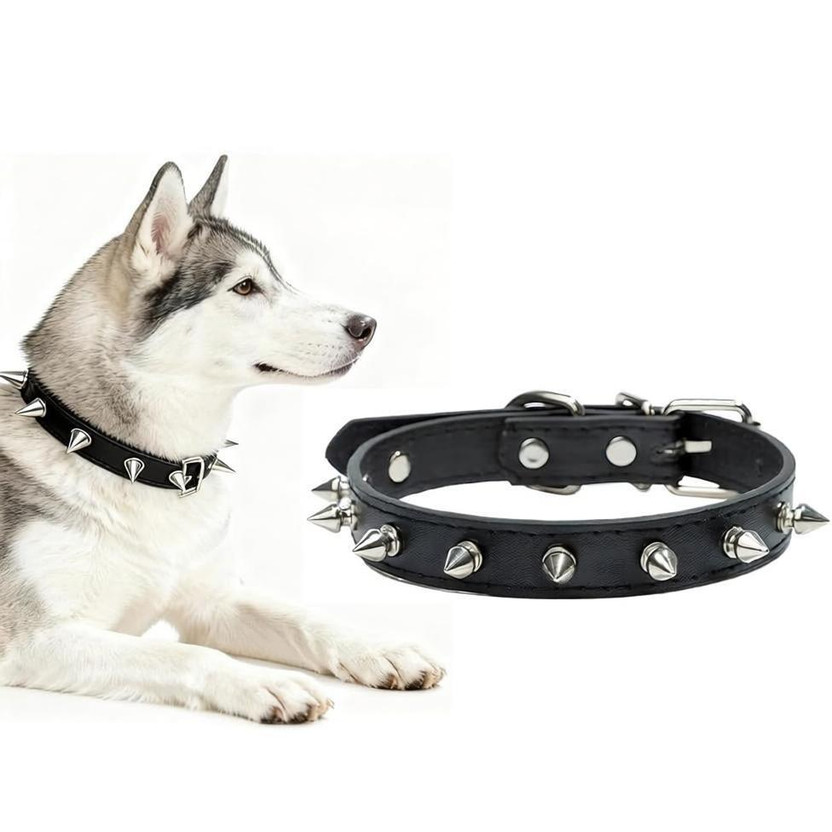 Rvpaws Spiked Dog leather Collar for Medium Dogs,1-inch Wide belt Adjustable 18" to 22" Dog Everyday Collar(Medium, Multicolor)