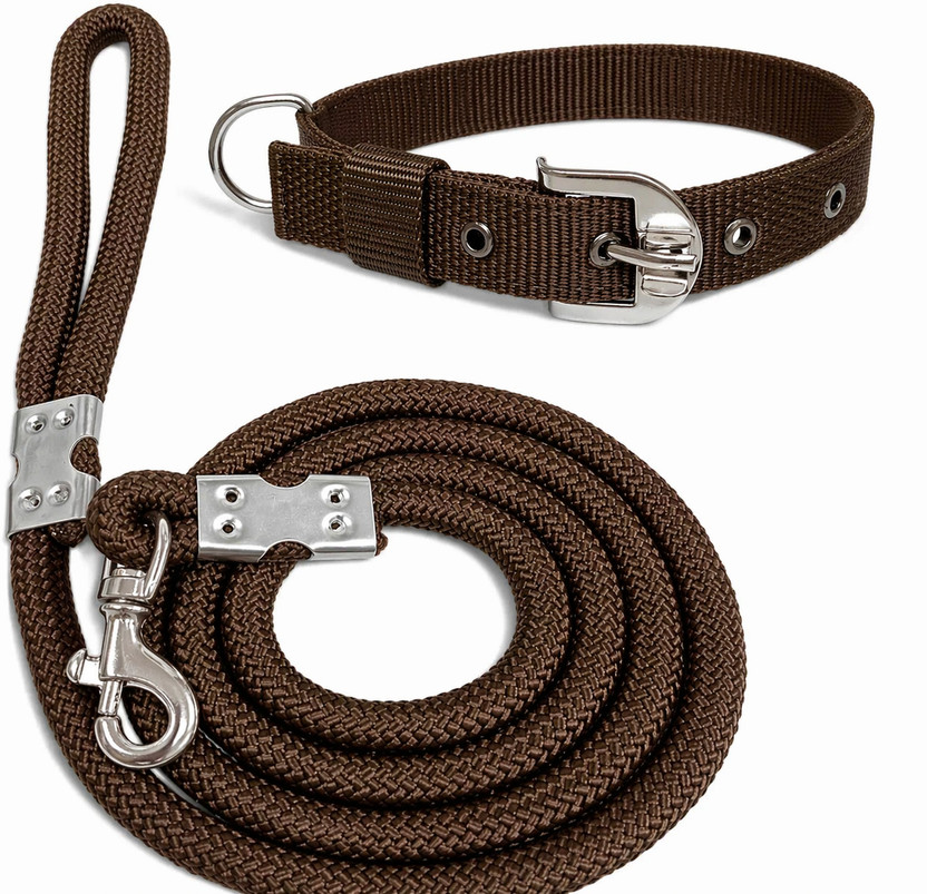 ARIMA Premium Dog collar belt and Rope leash Dog Collar & Leash(Small, Brown)