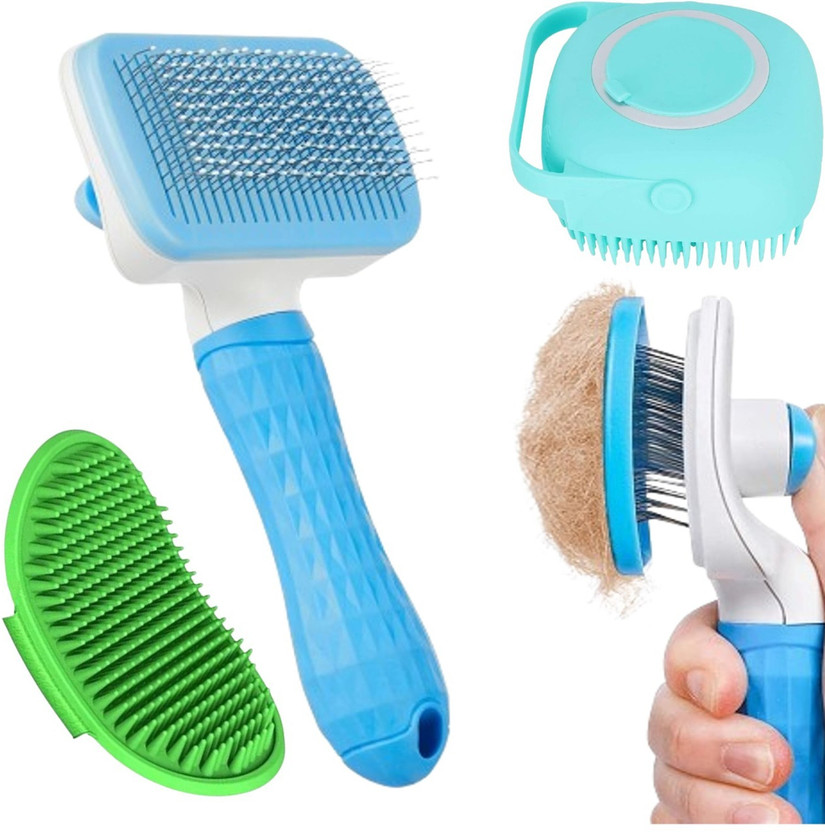 PAWS SAMRAT Pets Grooming Combo Slicker & Bath Brush Basic Comb for  Dog & Cat, Rabbit