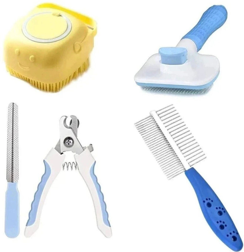 TrendKart NAIL CUTTER, SHAMPOO BRUSH 2 SIDE COMB Plain/ Bristle Brushes for  Dog & Cat