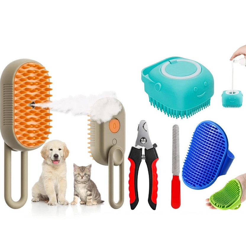 TRYV TRYV 5IN1 Pet Grooming Kit Combo STEAM Brush NAIL CLIPPER Shampoo Dispenser Bath Set Slicker Brushes for  Dog & Cat, Dog, Cat - Flipkart Deal