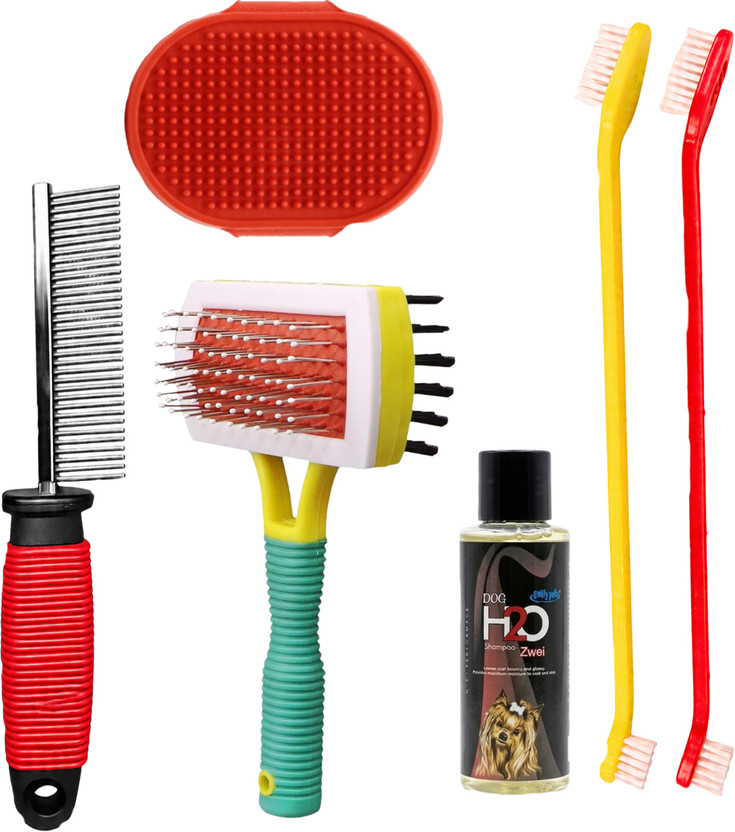 Emily Pets Dog Cat Grooming Kit – Shampoo Comb Brush and Dual Toothbrush Set for Coat Care Basic Comb for  Dog & Cat