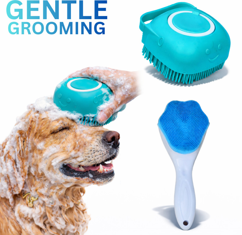 TRIROLEX Pet's Bath Brush shampoo dispenser & paw cleaning Scrubber Soft Grooming Combo Plain/ Bristle Brushes for  Cat, Dog, Rabbit, Hamster
